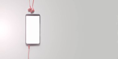 Yeşil arkaplan üzerindeki akıllı telefon üst görünüm model ekran.