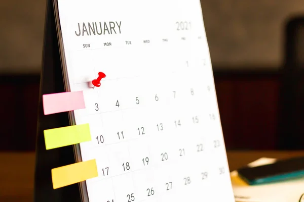 Close Calendar Brown Table Planning Ideas — Stock Photo, Image