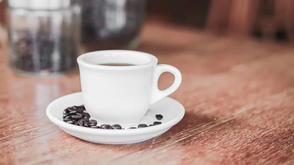 Hot Coffee Americano Old Wooden Table — Stock Photo, Image