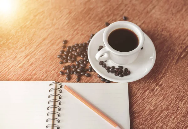 Hot Coffee Americano Old Wooden Table — Stock Photo, Image