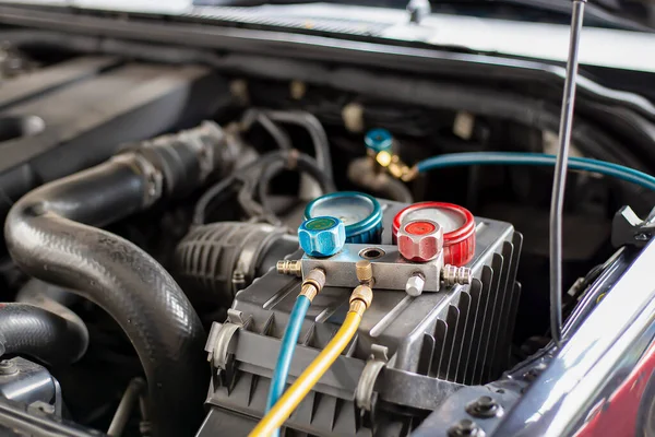 Servicio Comprobación Del Aire Acondicionado Del Coche Detección Fugas Llenado — Foto de Stock