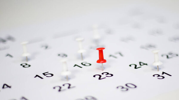 Календарь и запланированные встречи с булавками.