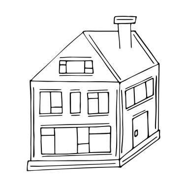 Karalama tarzında rahat bir ev. Tek renkli, güzel, el yapımı bir ev. Doodle vektör evi ya da kulübe