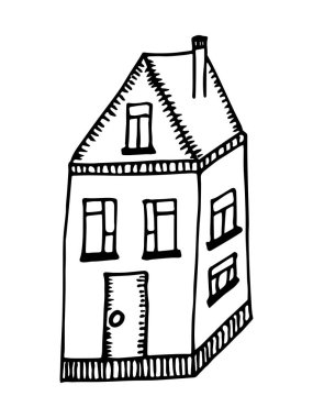 Karalama tarzında rahat bir ev. Tek renkli, güzel, el yapımı bir ev. Doodle vektör evi ya da kulübe