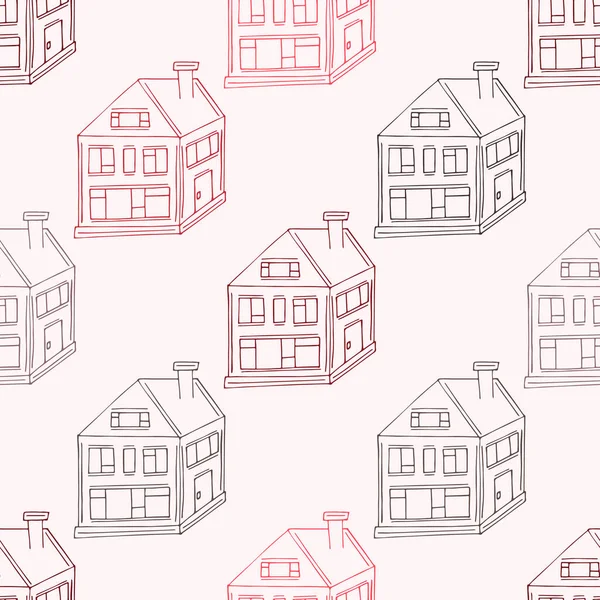 Cozy Houses Pattern Doodle Houses Pattern Colorful Houses Background Hand — Stock Vector