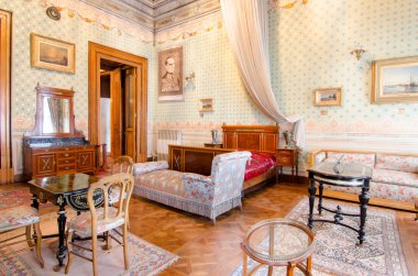 STANBUL, TURKEY - January 15: Mustafa Kemal Ataturk's bedroom at Dolmabahce Palace on January 15, 2015 in Istanbul, Turkey. He spent his last days in this room clipart