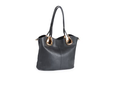 Beyaz arka plan üzerinde izole siyah kadın deri çanta.