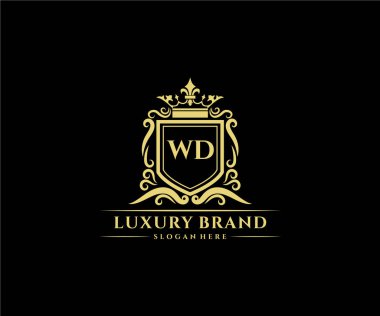 Kaligrafik kadın çiçekli el, heraldik monogram antika vintage stil lüks logo tasarımı Premium Vector çizdi.