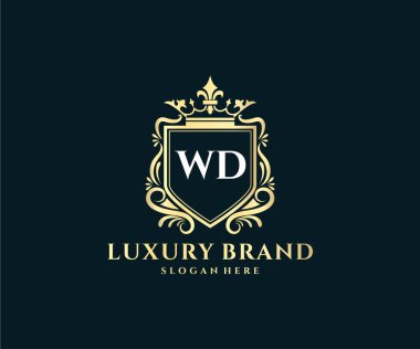 Kaligrafik kadın çiçekli el, heraldik monogram antika vintage stil lüks logo tasarımı Premium Vector çizdi.