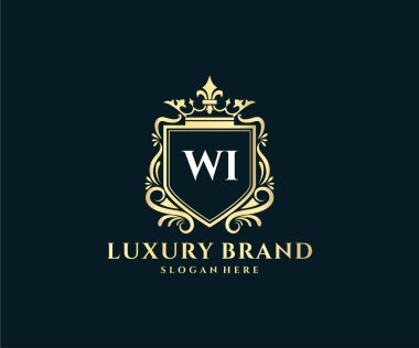 Kaligrafik kadın çiçekli el, heraldik monogram antika vintage stil lüks logo tasarımı Premium Vector çizdi.