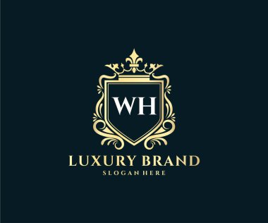 Kaligrafik kadın çiçekli el, heraldik monogram antika vintage stil lüks logo tasarımı Premium Vector çizdi.