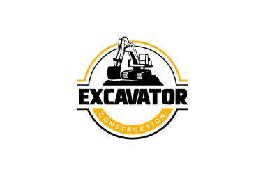 Kazı logosu şablonu vektörü. İnşaat şirketi için ağır ekipman logosu vektörü. Logo için yaratıcı kazıcı çizimi.