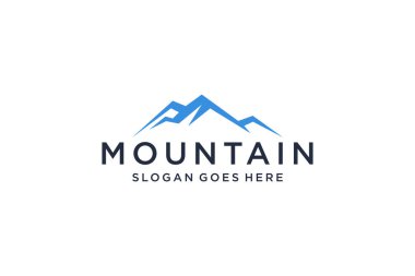 Abstract Mountain Logo. White Shape Linear Style isolated on Blue Color. Flat Vector Logo Design Template.