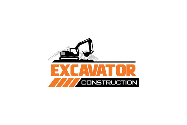 вектор шаблона логотипа экскаватора. вектор логотипа тяжелой техники для строительной компании. творческая иллюстрация экскаватора для логотипа.