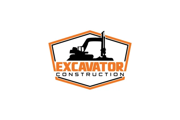 Contractor Trench Digger Drilling Rig Logo Design Inspiration Heavy Equipment — Vetor de Stock