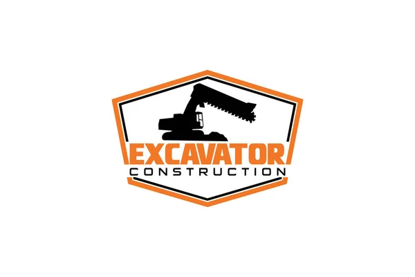 Contractor Trench Digger Drilling Rig Logo Design Inspiration Heavy Equipment — Vettoriale Stock