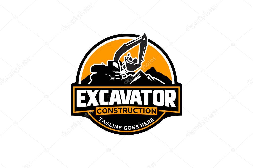 Excavator logo template vector. Heavy equipment logo vector for construction company. Creative excavator illustration for logo.