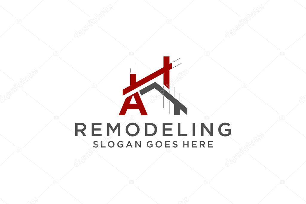 Letter A for Real Estate Remodeling Logo. Construction Architecture Building Logo Design Template.