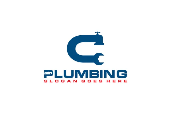 Initial Plumbing Service Logo Template Water Service Logo Icon — Stock Vector