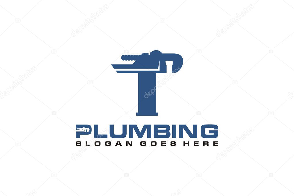T Initial for Plumbing Service Logo Template, Water Service Logo icon.