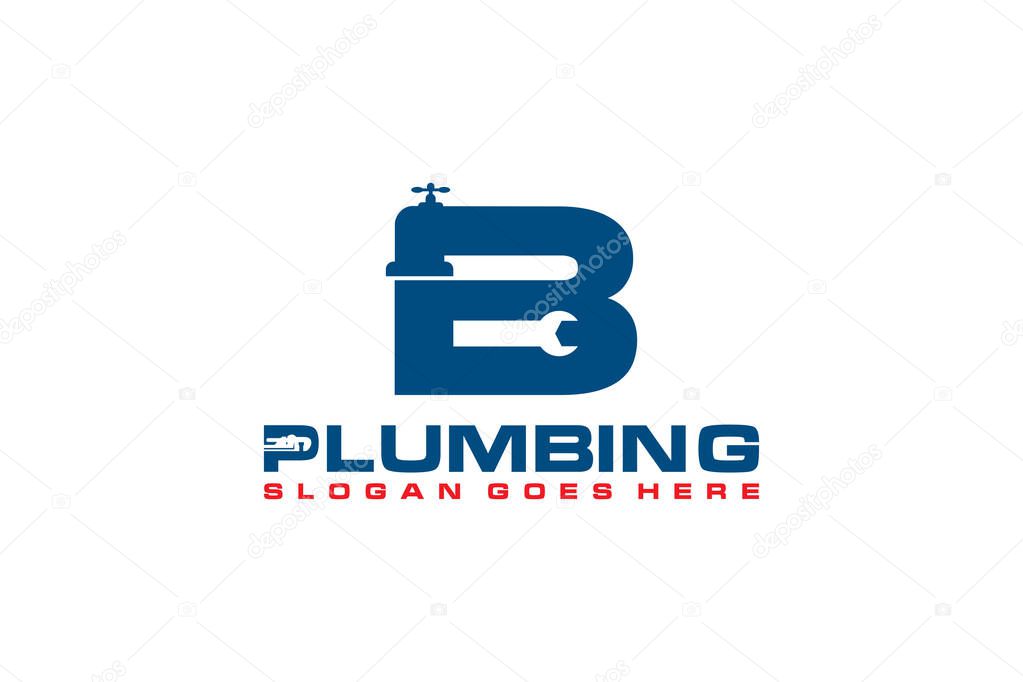 B Initial for Plumbing Service Logo Template, Water Service Logo icon.