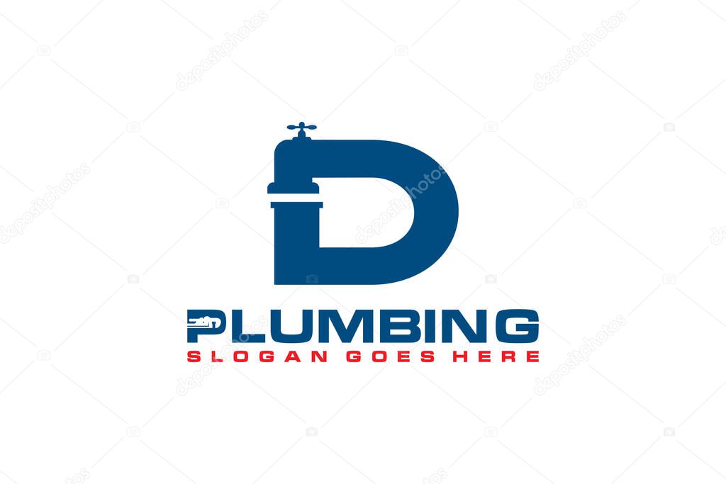 D Initial for Plumbing Service Logo Template, Water Service Logo icon.