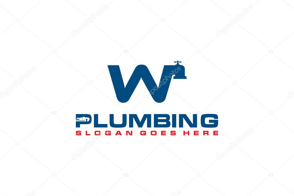 W Initial for Plumbing Service Logo Template, Water Service Logo icon.