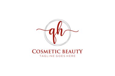 QH Feminine logo güzellik monogramı ve zarif logo tasarımı, ilk imzadan oluşan el yazısı logosu, düğün, moda, çiçek ve botanik yaratıcı şablona sahip..