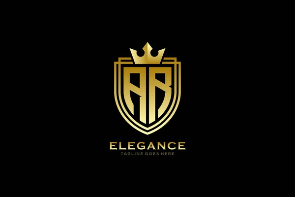 Elegante Luxe Monogram Logo Badge Template Met Rollen Koninklijke Kroon — Stockvector