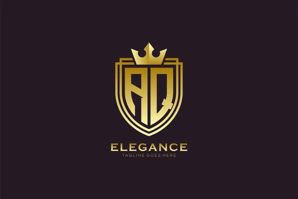 Élégant Logo Monogramme Luxe Modèle Badge Avec Rouleaux Couronne Royale — Image vectorielle