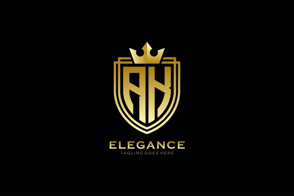 Elegante Luxe Monogram Logo Badge Template Met Rollen Koninklijke Kroon — Stockvector