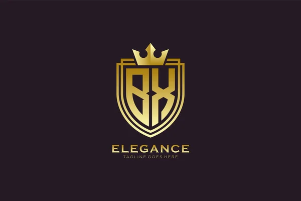 Elegant Luxury Monogram Logo Badge Template Scrolls Royal Crown Perfect — Stock Vector