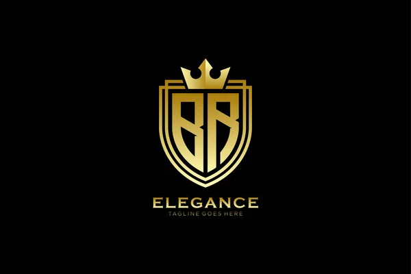 Elegante Luxe Monogram Logo Badge Template Met Rollen Koninklijke Kroon — Stockvector