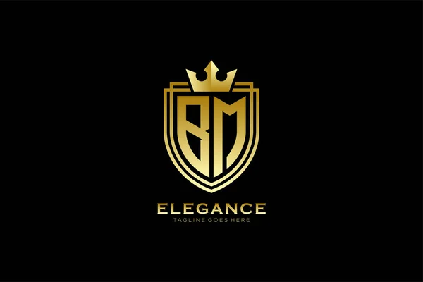 Elegante Luxe Monogram Logo Badge Template Met Rollen Koninklijke Kroon — Stockvector