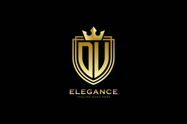 Elegant Luxury Monogram Logo Badge Template Scrolls Royal Crown Perfect — Stock Vector