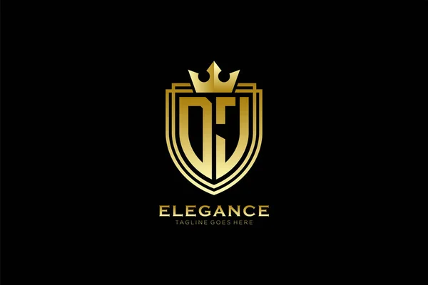 Modèle Élégant Logo Badge Monogramme Luxe Avec Défilements Couronne Royale — Image vectorielle