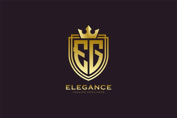 Eleganckie Luksusowe Logo Monogramu Lub Szablon Odznaki Zwojami Koroną Królewską — Wektor stockowy
