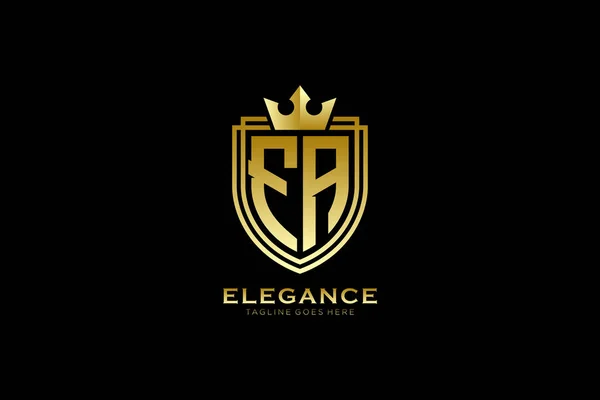 Elegante Luxe Monogram Logo Badge Template Met Rollen Koninklijke Kroon — Stockvector