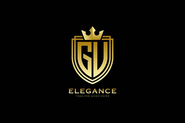 Elegante Luxe Monogram Logo Badge Template Met Rollen Koninklijke Kroon — Stockvector