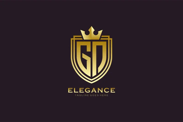 Elegante Luxe Monogram Logo Badge Sjabloon Met Rollen Koninklijke Kroon — Stockvector