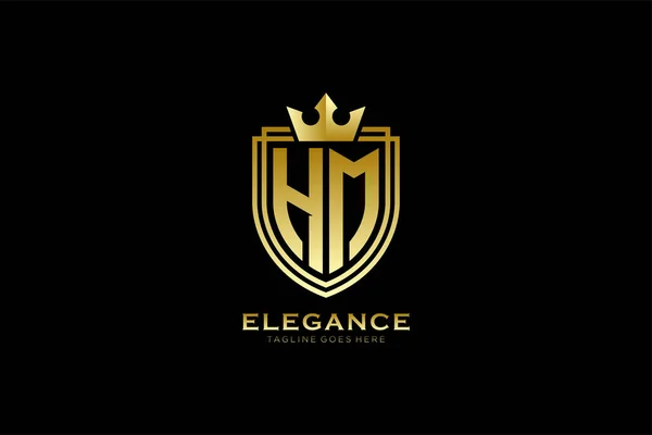 Elegante Luxe Monogram Logo Badge Template Met Rollen Koninklijke Kroon — Stockvector