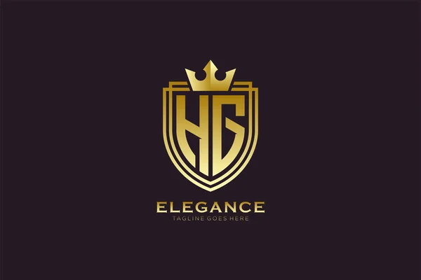 Élégant Logo Monogramme Luxe Modèle Badge Avec Rouleaux Couronne Royale — Image vectorielle