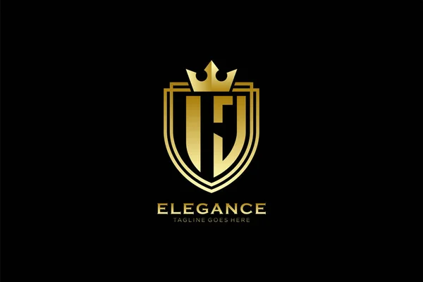 Élégant Logo Monogramme Luxe Modèle Badge Avec Rouleaux Couronne Royale — Image vectorielle