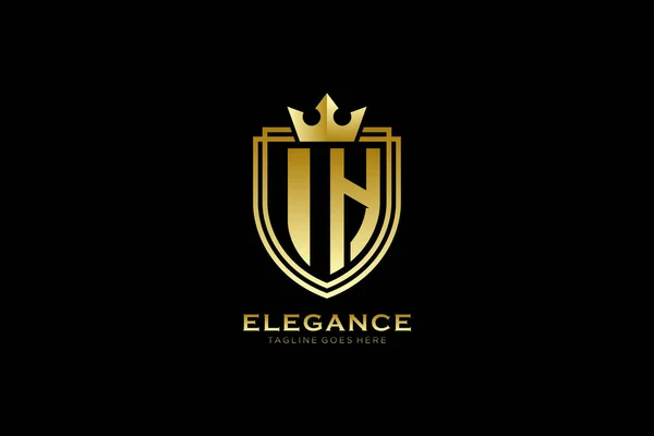 Elegancki Luksusowy Monogram Logo Lub Szablon Odznaki Zwojami Koroną Królewską — Wektor stockowy