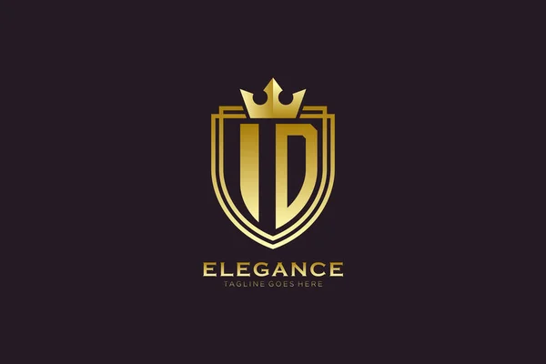 Modèle Élégant Logo Badge Monogramme Luxe Avec Défilements Couronne Royale — Image vectorielle