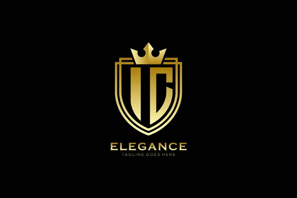 Élégant Logo Monogramme Luxe Modèle Badge Avec Rouleaux Couronne Royale — Image vectorielle