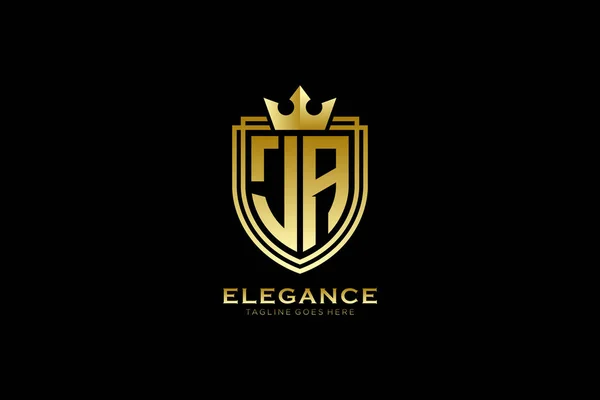 Elegante Luxe Monogram Logo Badge Template Met Rollen Koninklijke Kroon — Stockvector