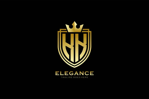 Élégant Logo Monogramme Luxe Modèle Badge Avec Rouleaux Couronne Royale — Image vectorielle