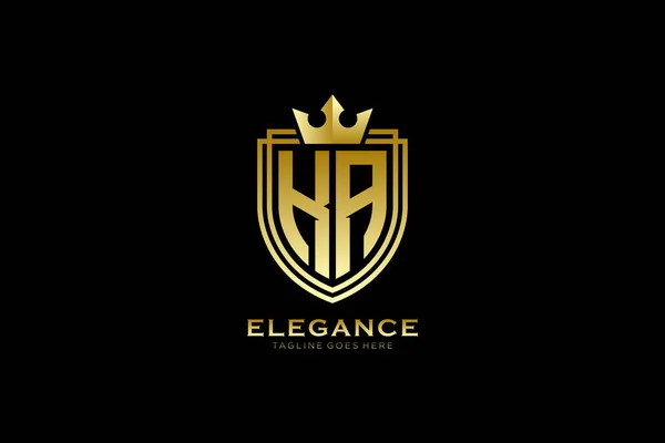 Elegante Luxe Monogram Logo Badge Template Met Rollen Koninklijke Kroon — Stockvector