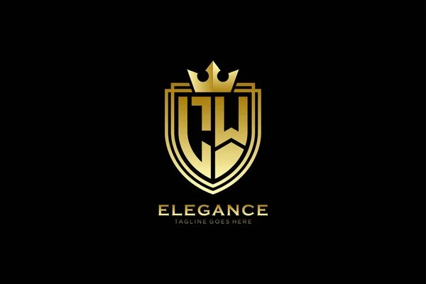 Elegant Luxury Monogram Logo Badge Template Scrolls Royal Crown Perfect — Stock Vector